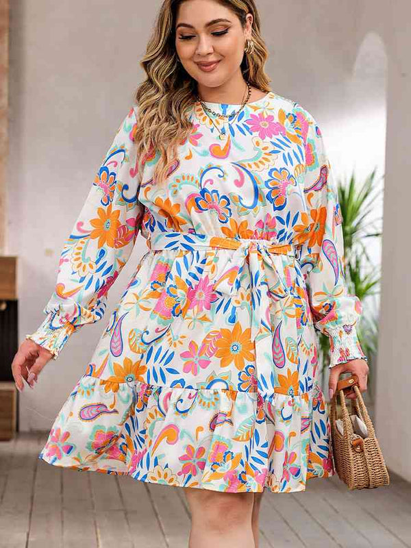 Plus Size Round Neck Lantern Sleeve Dress -BazaarBey - www.shopbazaarbey.com