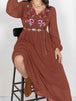 Plus Size Embroidered Tie Neck Long Sleeve Dress -BazaarBey - www.shopbazaarbey.com
