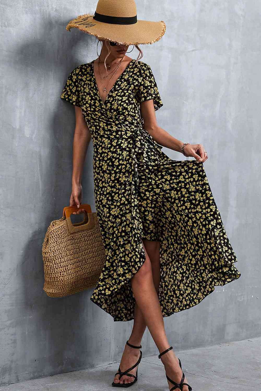 Floral  Neck Tied Midi Dress -BazaarBey - www.shopbazaarbey.com