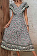  Floral Ruffled Plunge Dress -BazaarBey - www.shopbazaarbey.com
