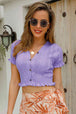 Buttoned Frill Hem Cropped Knit Top Trendsi