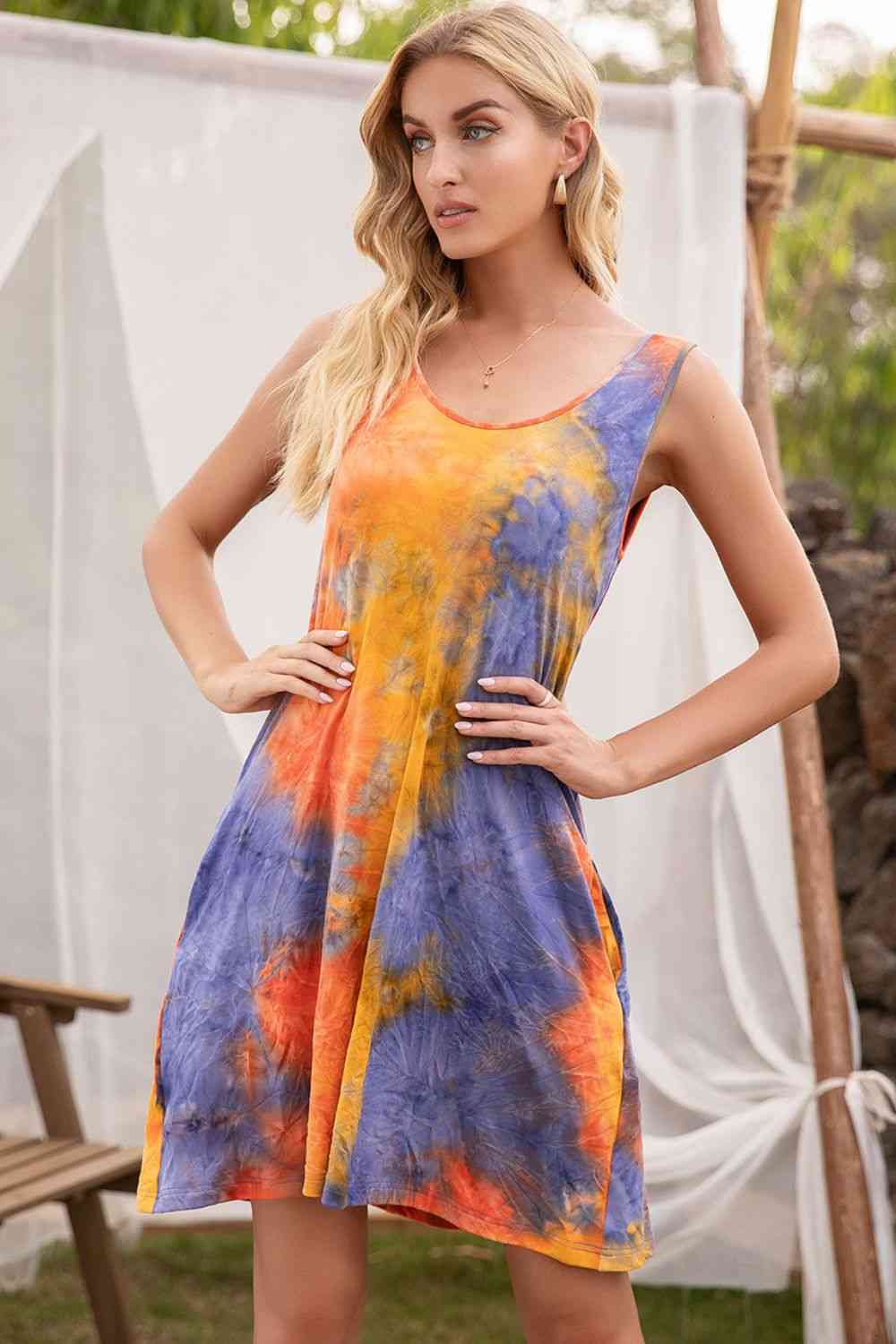 Tie-Dye Sleeveless Dress with Pockets -BazaarBey - www.shopbazaarbey.com