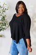   Round Neck High-Low Slit Knit Top Bazaarbey