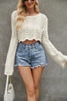 Round Neck Long Sleeve Cropped Sweater Bazaarbey