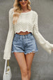 Round Neck Long Sleeve Cropped Sweater Bazaarbey