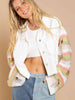 Distressed Striped Long Sleeve Denim Jacket Bazaarbey