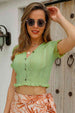 Buttoned Frill Hem Cropped Knit Top Trendsi