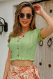 Buttoned Frill Hem Cropped Knit Top Trendsi