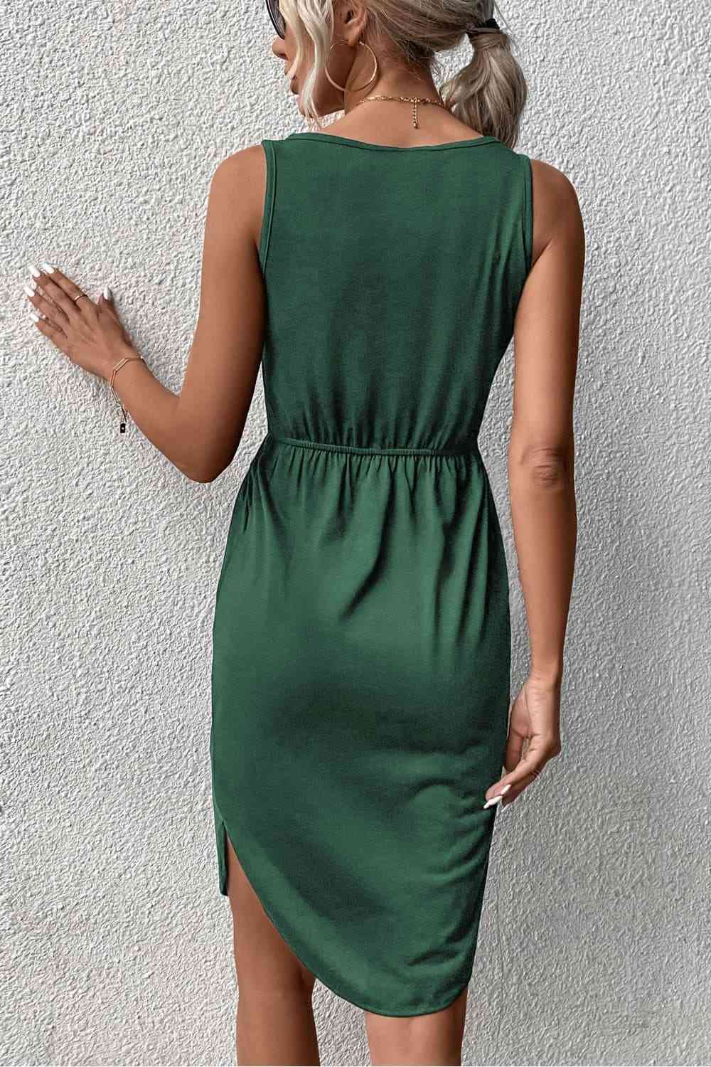 V-Neck Curved Hem Sleeveless Dress -BazaarBey - www.shopbazaarbey.com