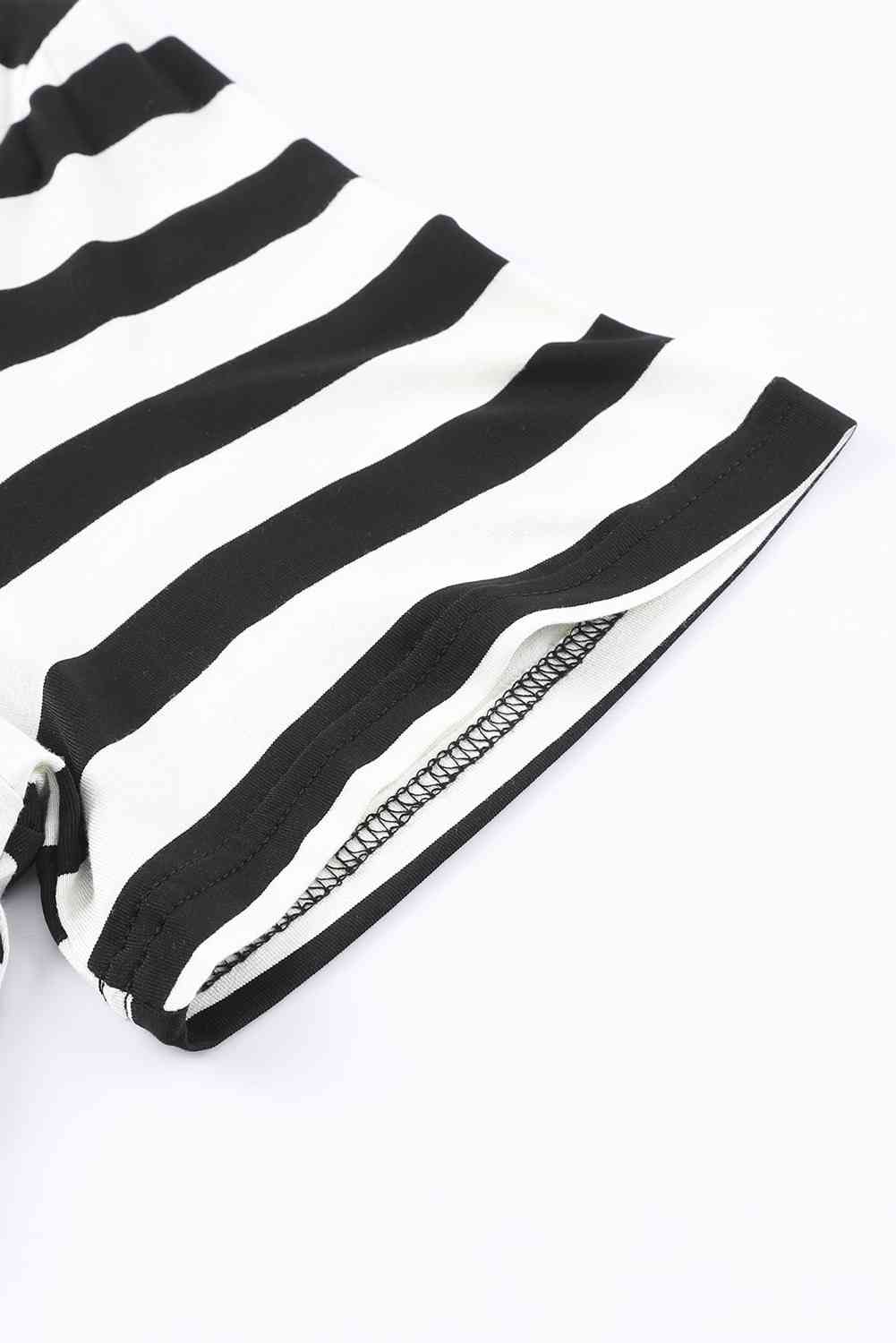 Striped V-Neck Short Sleeve Side Slit Dress -BazaarBey - www.shopbazaarbey.com
