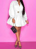 Notched Button Up Balloon Sleeves Dress -BazaarBey - www.shopbazaarbey.com