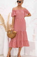 Plaid Off-Shoulder Tiered Midi Dress -BazaarBey - www.shopbazaarbey.com