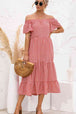 Plaid Off-Shoulder Tiered Midi Dress -BazaarBey - www.shopbazaarbey.com