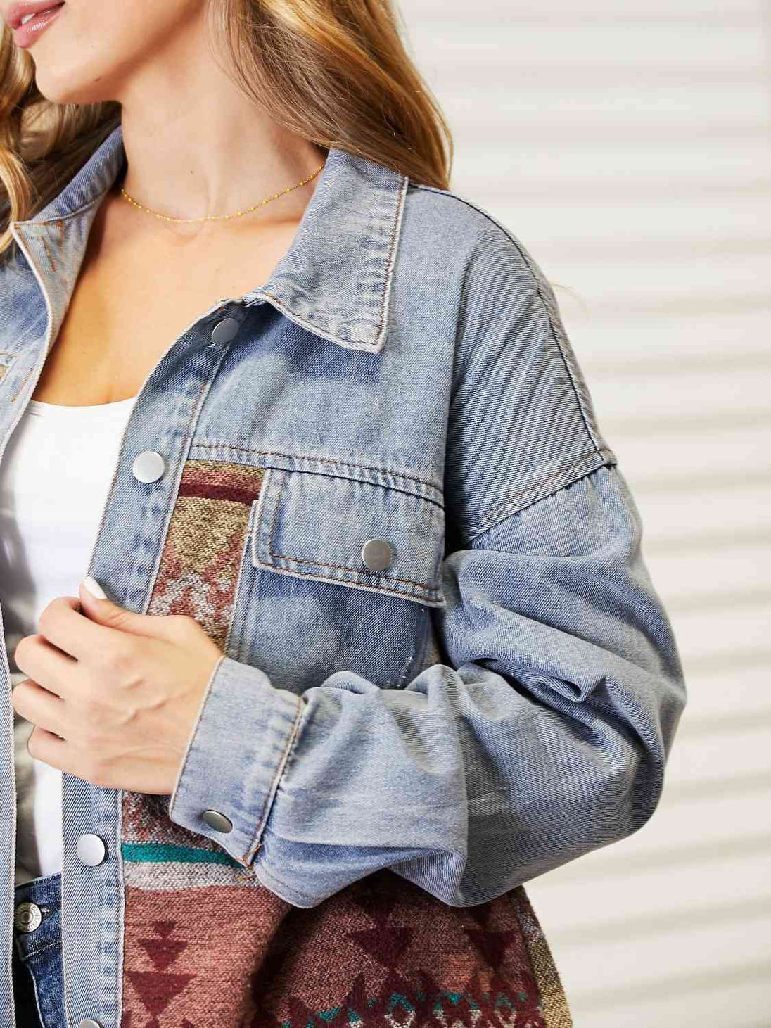 Collared Neck Dropped Shoulder Denim Jacket Bazaarbey