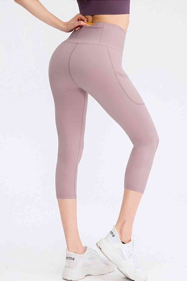 Wide Waistband Cropped Active Leggings with Pockets Bazaarbey