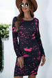 Printed Boat Neck Long Sleeve Dress -BazaarBey - www.shopbazaarbey.com