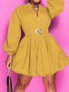 Notched Button Up Balloon Sleeves Dress -BazaarBey - www.shopbazaarbey.com