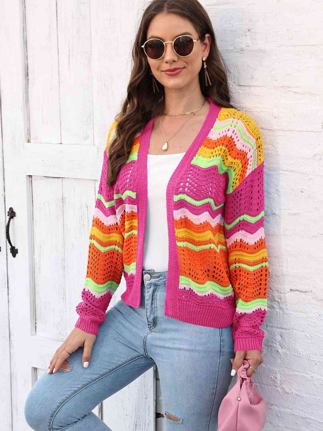Open Front Openwork Cardigan Trendsi