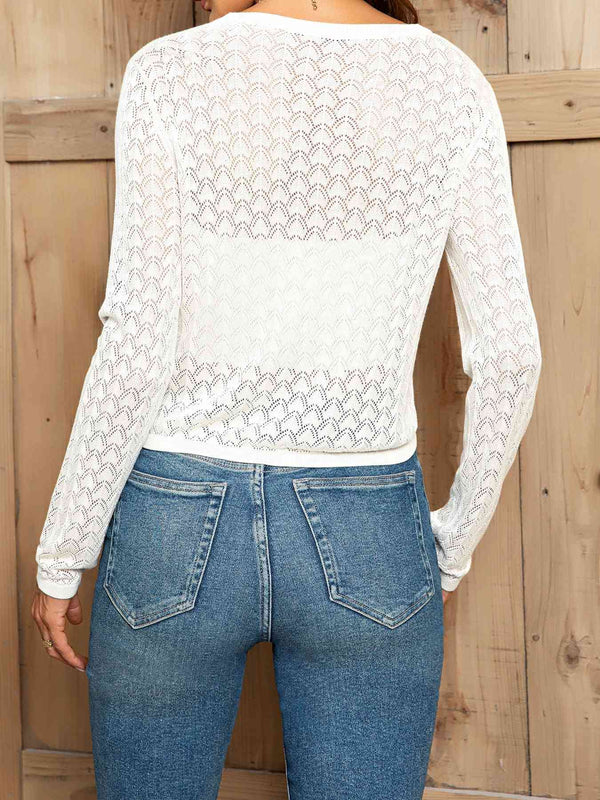 V-Neck Long Sleeve Buttoned Knit Top Trendsi
