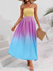 Color Block Tie Shoulder Smocked Maxi Dress Bazaarbey