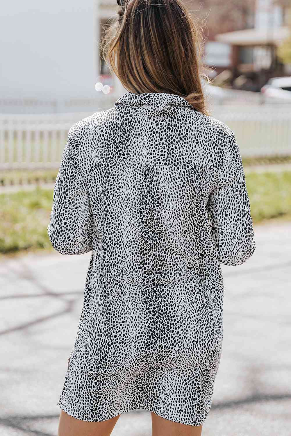 Printed Collared Neck Slit Mini Dress -BazaarBey - www.shopbazaarbey.com
