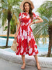 Printed Round Neck Flounce Sleeve Midi Dress -BazaarBey - www.shopbazaarbey.com