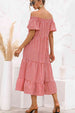 Plaid Off-Shoulder Tiered Midi Dress -BazaarBey - www.shopbazaarbey.com