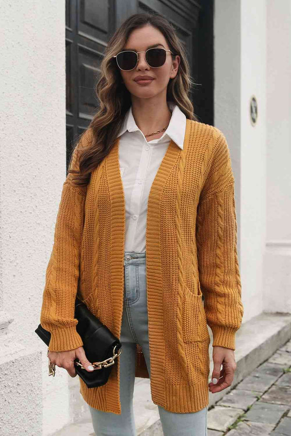BazaarBey Open Front Longline Cardigan with Pockets Bazaarbey