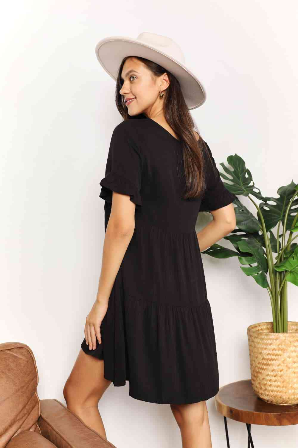  V-Neck Flounce Sleeve Tiered Dress -BazaarBey - www.shopbazaarbey.com