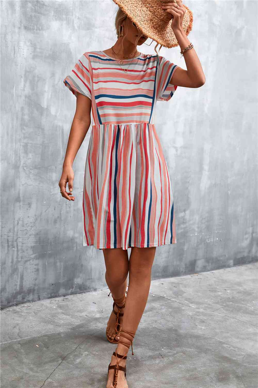 Striped Round Neck Dress -BazaarBey - www.shopbazaarbey.com