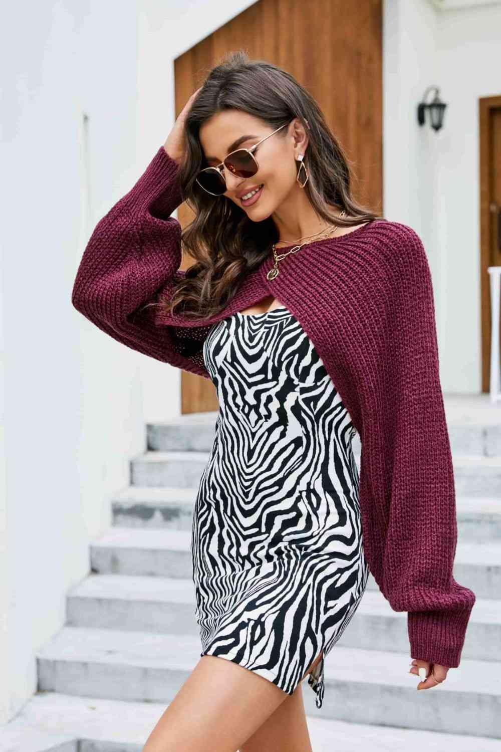 Rib-Knit Cropped Poncho Bazaarbey