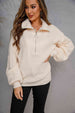 Collared Neck Zip-Up Knit Top Trendsi