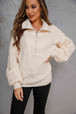 Collared Neck Zip-Up Knit Top Trendsi