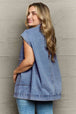 Collared Neck Sleeveless Denim Top with Pockets Bazaarbey
