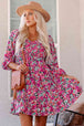 Floral Smocked V-Neck Flounce Sleeve Dress -BazaarBey - www.shopbazaarbey.com