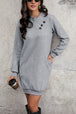 Textured Decorative Button Mini Dress -BazaarBey - www.shopbazaarbey.com