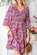 Floral Smocked V-Neck Flounce Sleeve Dress -BazaarBey - www.shopbazaarbey.com