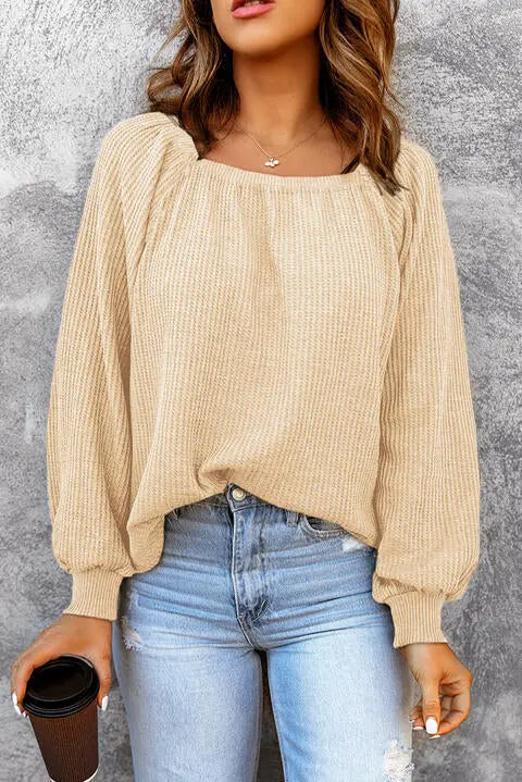 Square Neck Waffle-Knit Top Trendsi