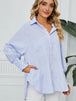 Striped Button Up Smocked Long Sleeve Shirt Bazaarbey