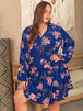 Plus Size Printed Tie Neck Balloon Sleeve Mini Dress -BazaarBey - www.shopbazaarbey.com