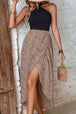 Leopard Two-Tone Halter Neck Split Dress -BazaarBey - www.shopbazaarbey.com
