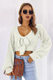 Bow V-Neck Long Sleeve Cropped Sweater Bazaarbey
