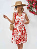 Floral V-Neck Tie Waist Sleeveless Dress -BazaarBey - www.shopbazaarbey.com