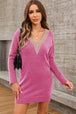 V-Neck Long Sleeve Mini Sweater Dress Bazaarbey