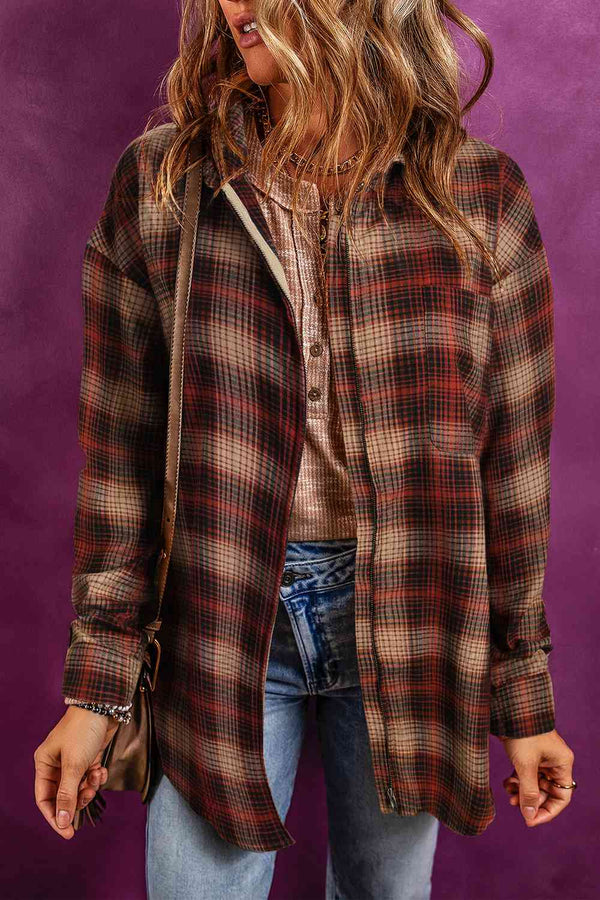 Plaid Zip-Up Collared Jacket Trendsi