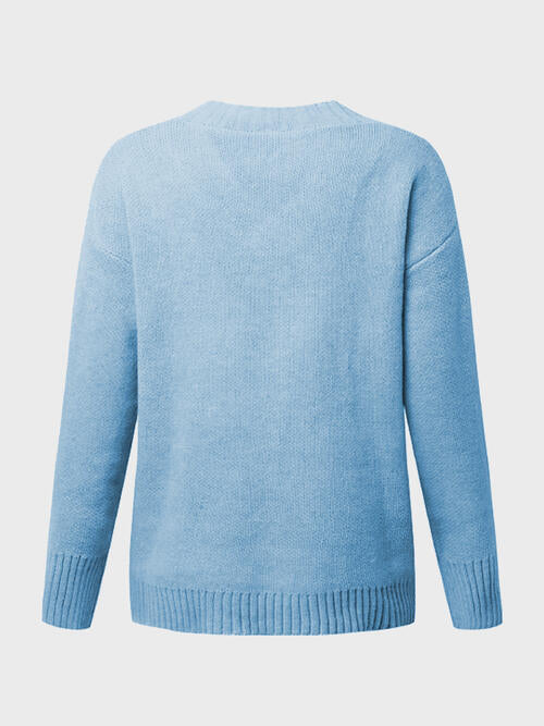 V-Neck Long Sleeve Knit Top Bazaarbey
