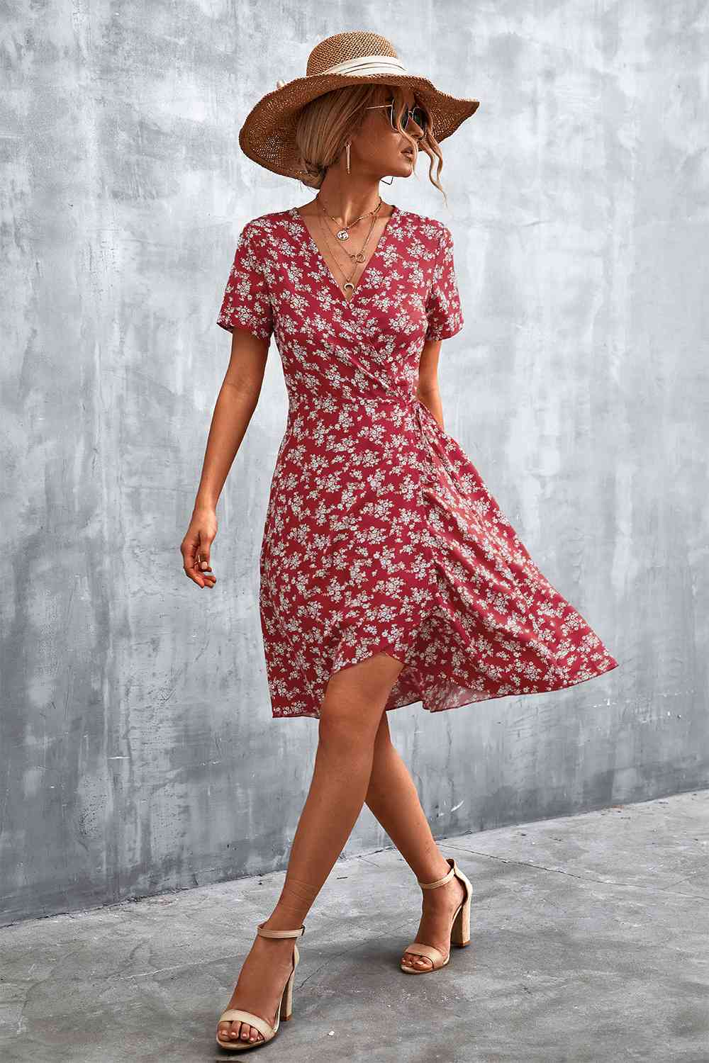 Floral  Neck Flutter Sleeve Dress -BazaarBey - www.shopbazaarbey.com