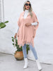 Fringe Trim Buttoned Hooded Poncho Bazaarbey