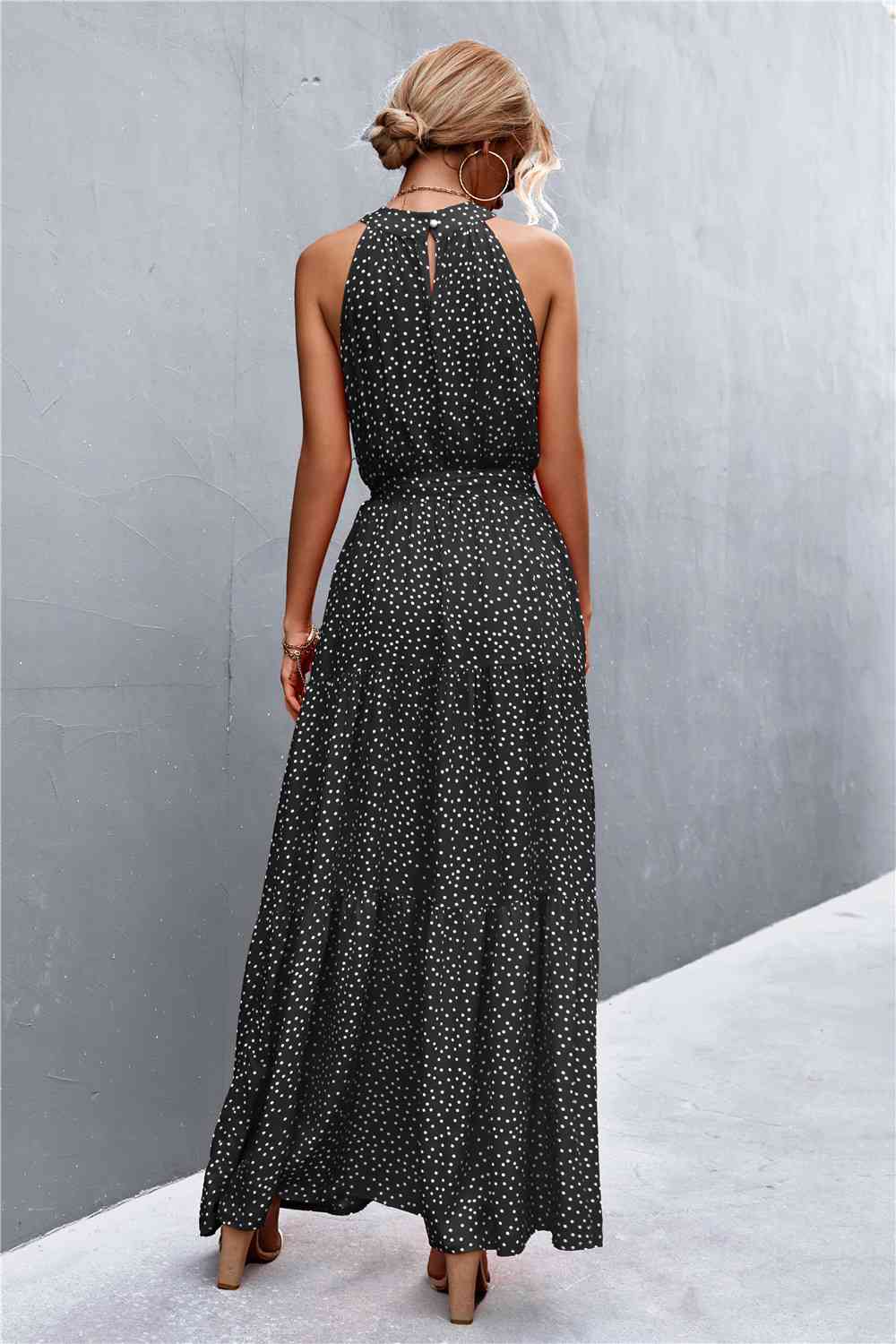 Printed Sleeveless Tie Waist Maxi Dress Bazaarbey