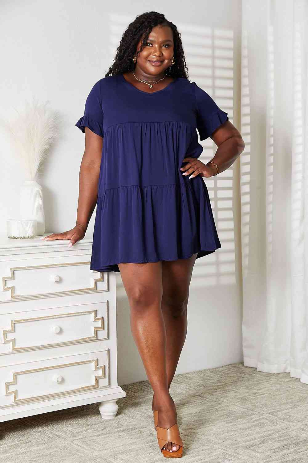  V-Neck Flounce Sleeve Tiered Dress -BazaarBey - www.shopbazaarbey.com